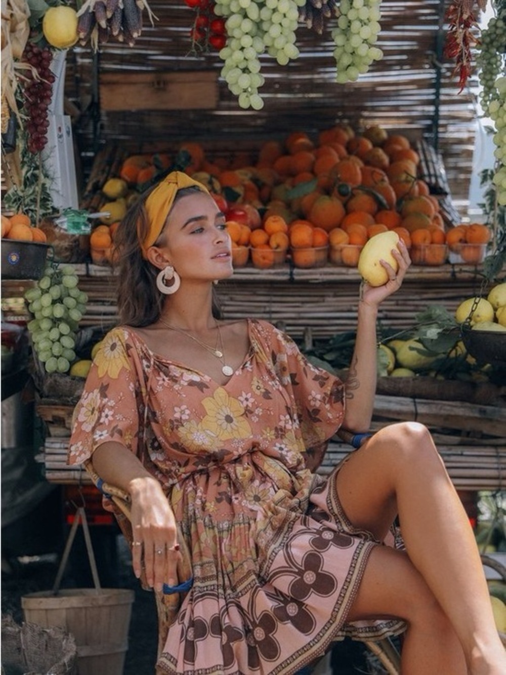 Spell & the Gypsy retro floral peach  mini buttercup flowy dress